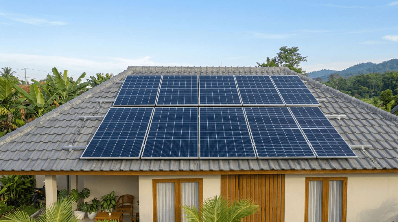 Panel surya terpasang rapi di atap rumah